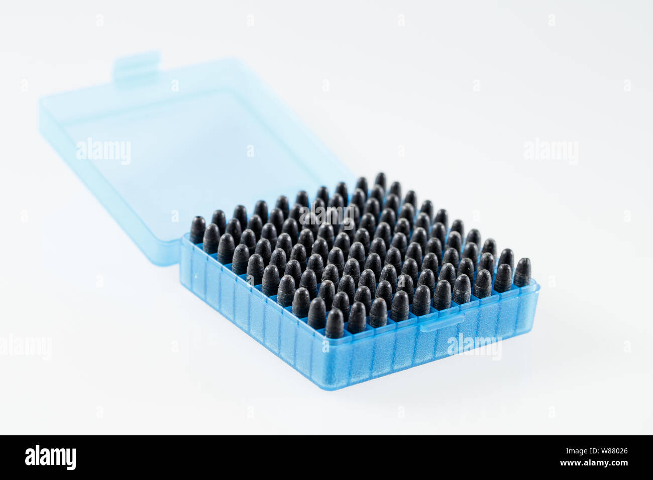 Hunting cartridges in a plastic box. Bullet storage box Stock Photo - Alamy