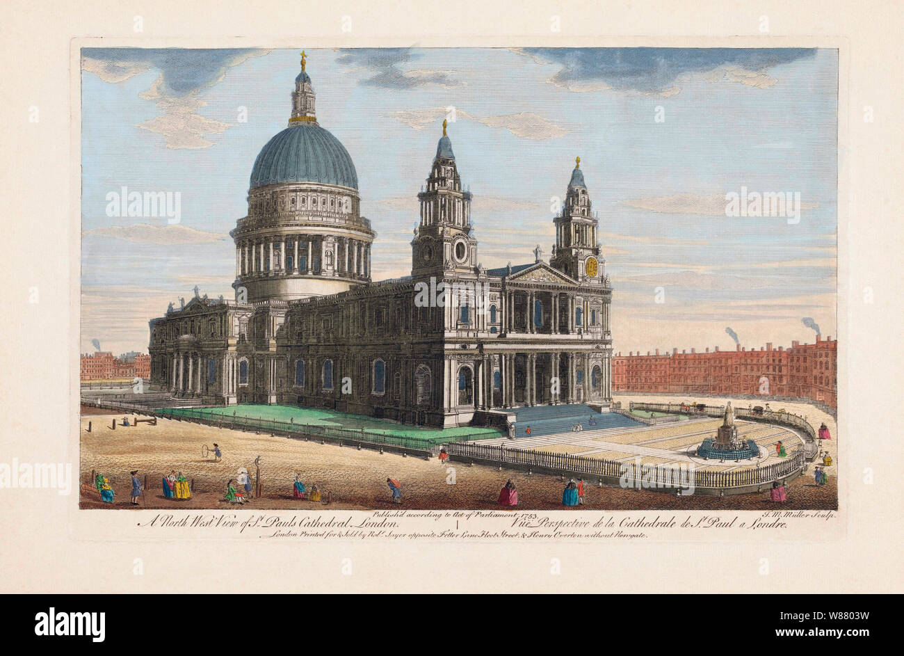 A north west view of St. Pauls Cathedral, London.  After an 18th century print made by J.M. Muller and published by Robert Sayer. Stock Photo