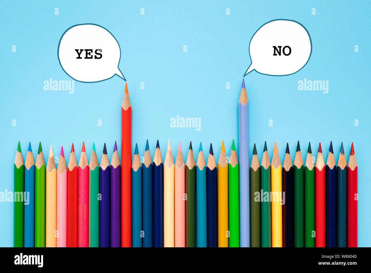 Debate, dialog, communication and education concept. color pencil talking about political opinions with speech bubbles Stock Photo