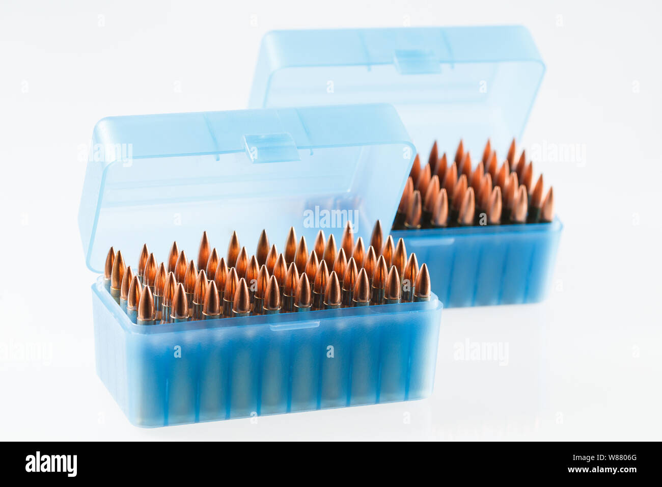 Hunting cartridges in a plastic box. Bullet storage box Stock Photo - Alamy