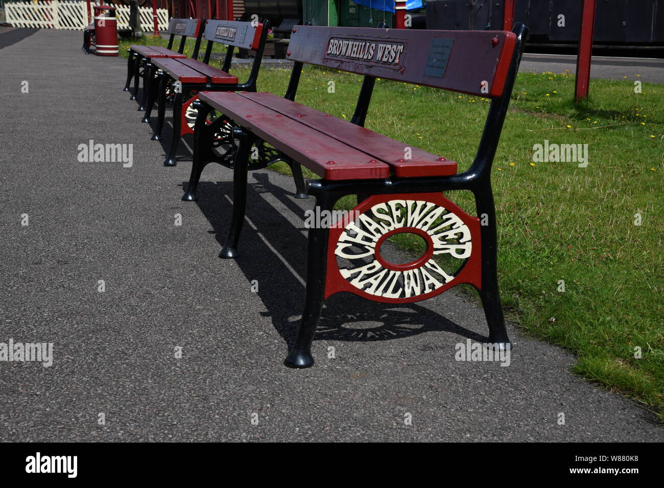 Chasewater Railway seating at Brownhills West Station Stock Photo Alamy