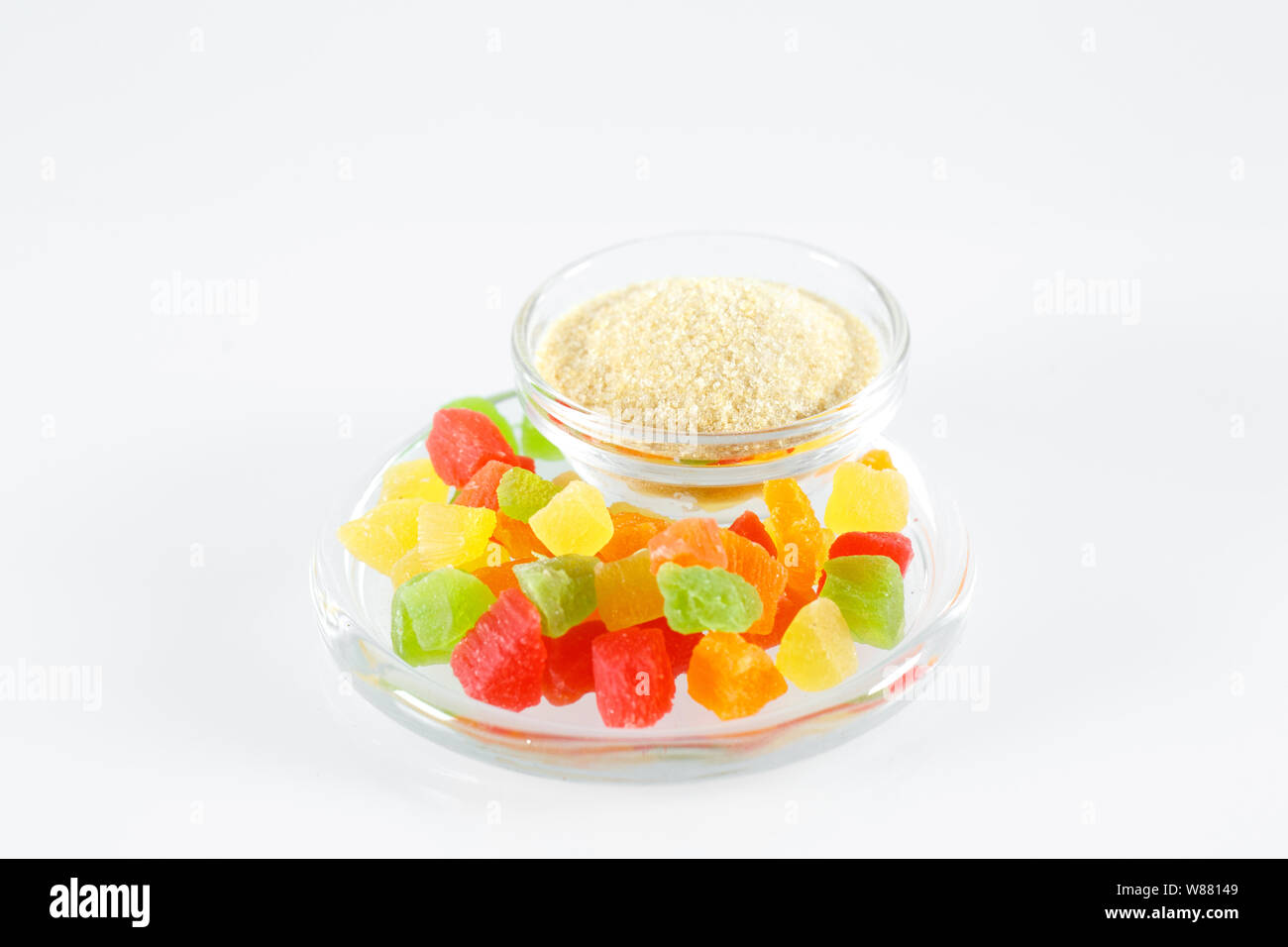 Gelatin and colorful jelly isolated on white Stock Photo Alamy
