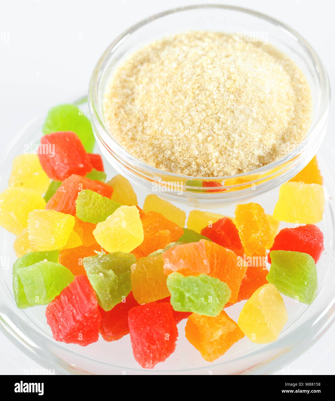 Gelatin and colorful jelly isolated on white Stock Photo Alamy