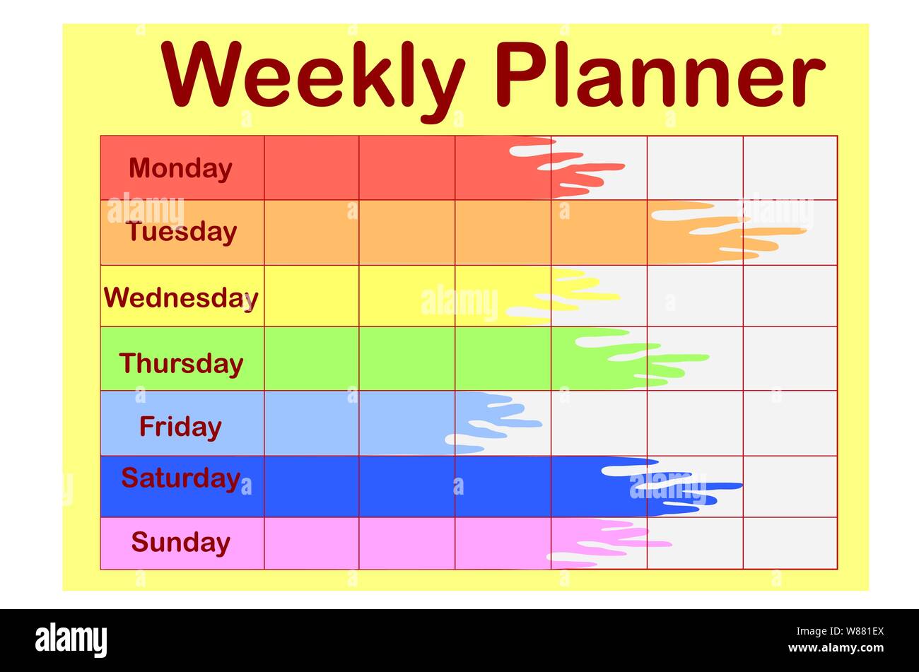 Weekly planner. Cute page for notes. Notebooks,decals, diary, school accessories. Cute romantic page. Stock Vector