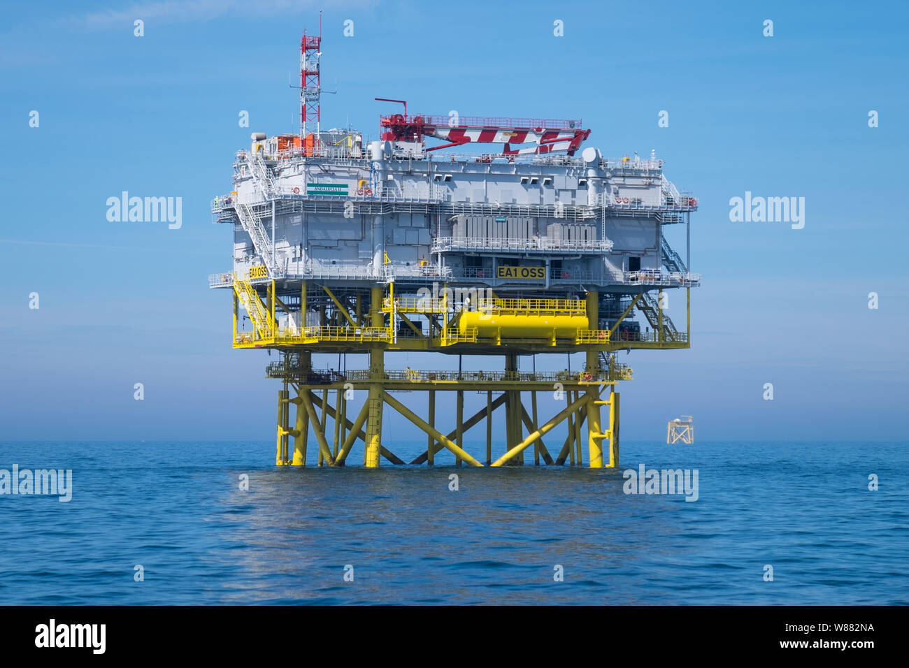 The substation on East Anglia ONE offshore wind farm in the Southern North Sea Stock Photo