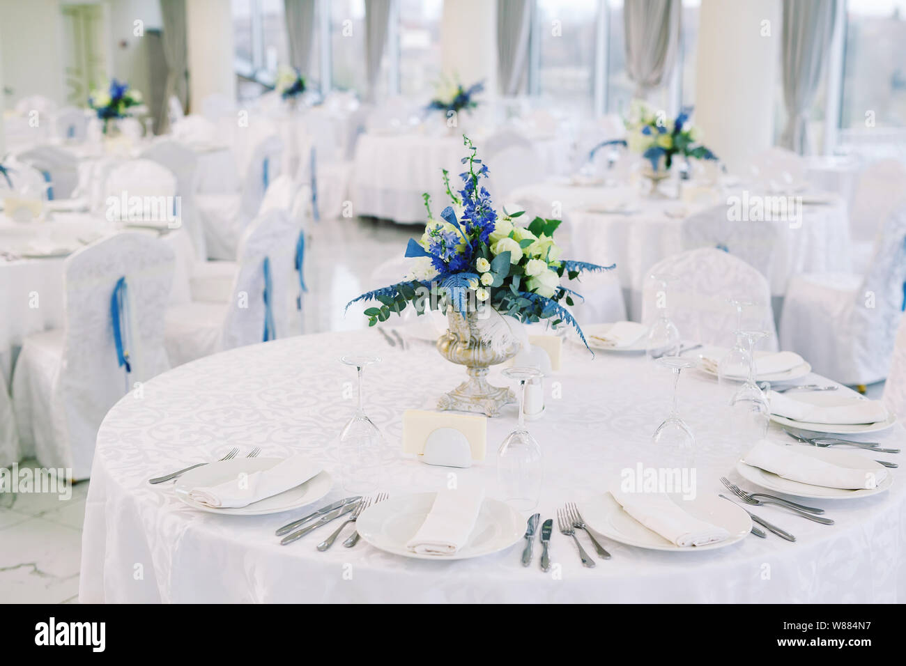 Table set for wedding or another catered event dinner Stock Photo