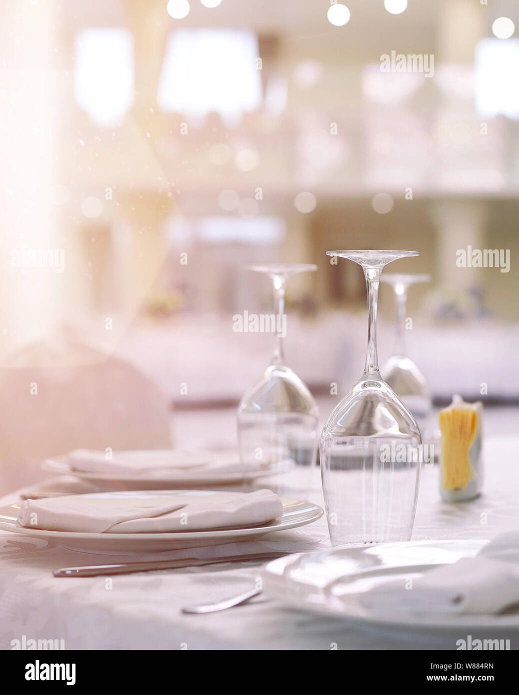 Table set for wedding or another catered event dinner Stock Photo