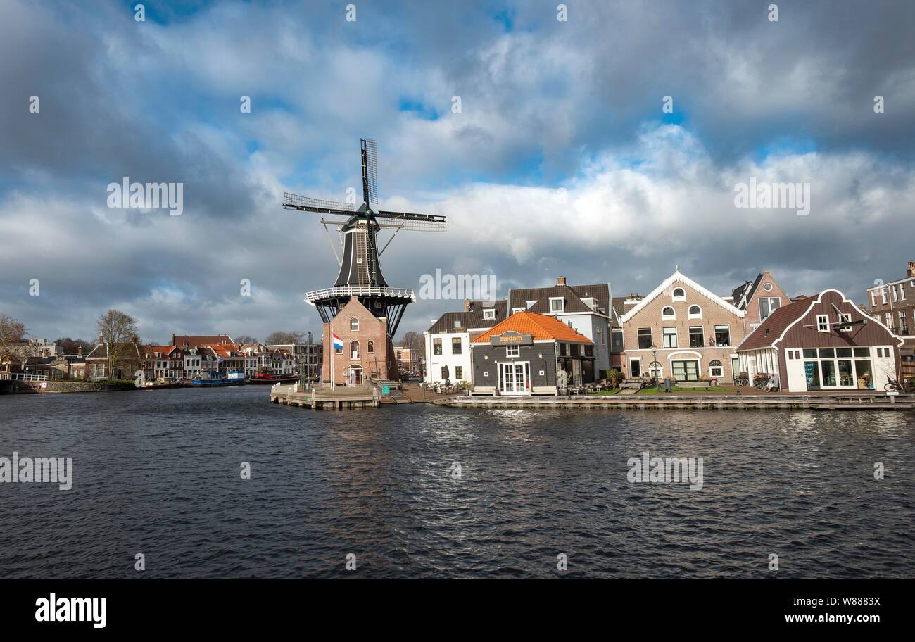 De Adriaan windmill on the river Spaarne, Haarlem, North Holland, The Netherlands Stock Photo