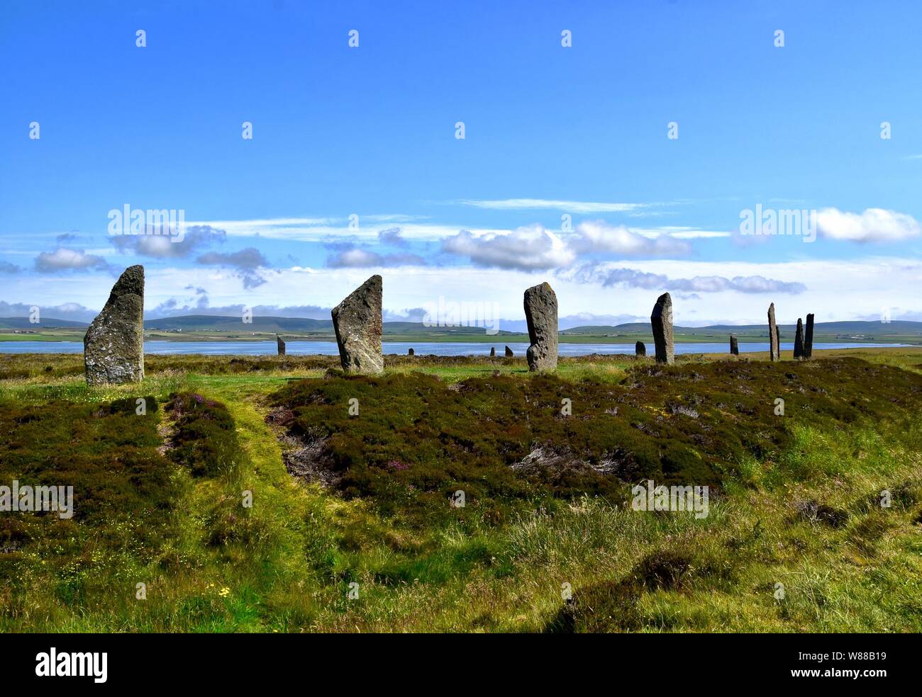 Ring of Brodgar Neolithic stone circle on Orkney. Stock Photo