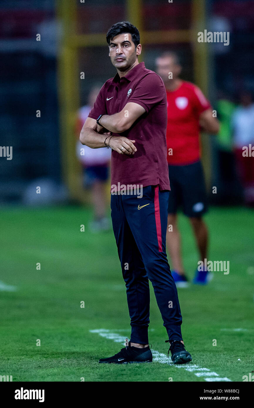 Paulo Fonseca manager of AS Roma during the pre-season friendly match between AS Roma and Athletic Bilbao at Stadio Renato Curi, Perugia, Italy on 7 August 2019. Photo by Giuseppe Maffia. Stock Photo