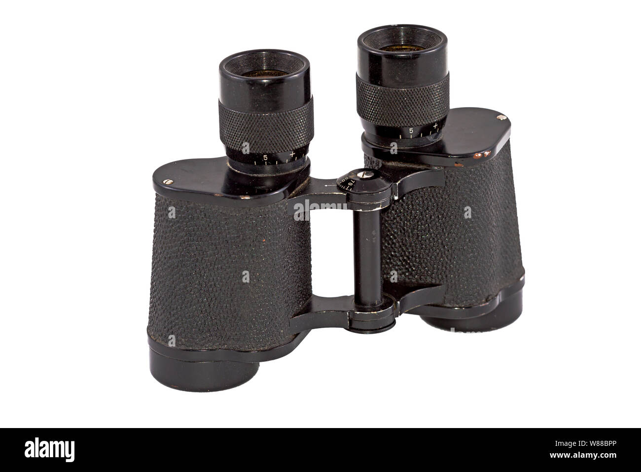 Old binoculars on a white background Stock Photo