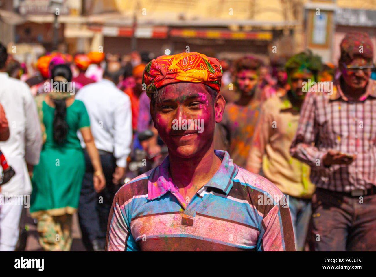 Colorful People at Holi Festival in Jaipur, India Stock Photo