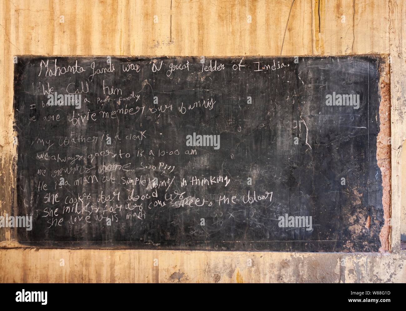 Mahatma Gandhi chalk board written in India Stock Photo