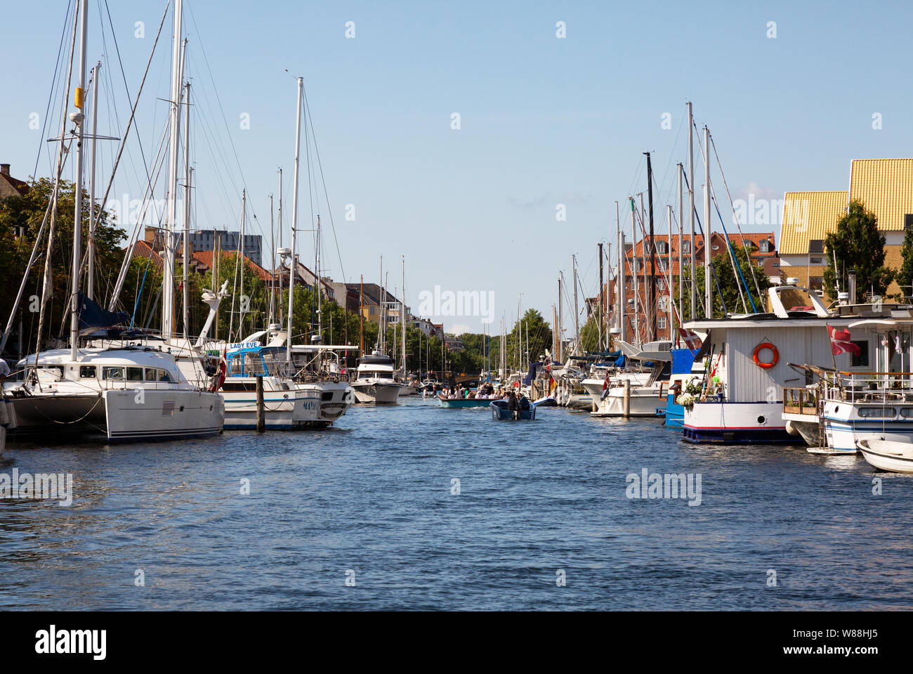 Christianshavn Copenhagen Denmark - canal scene in summer, Christianshavn, Copenhagen Scandinavia Europe Stock Photo