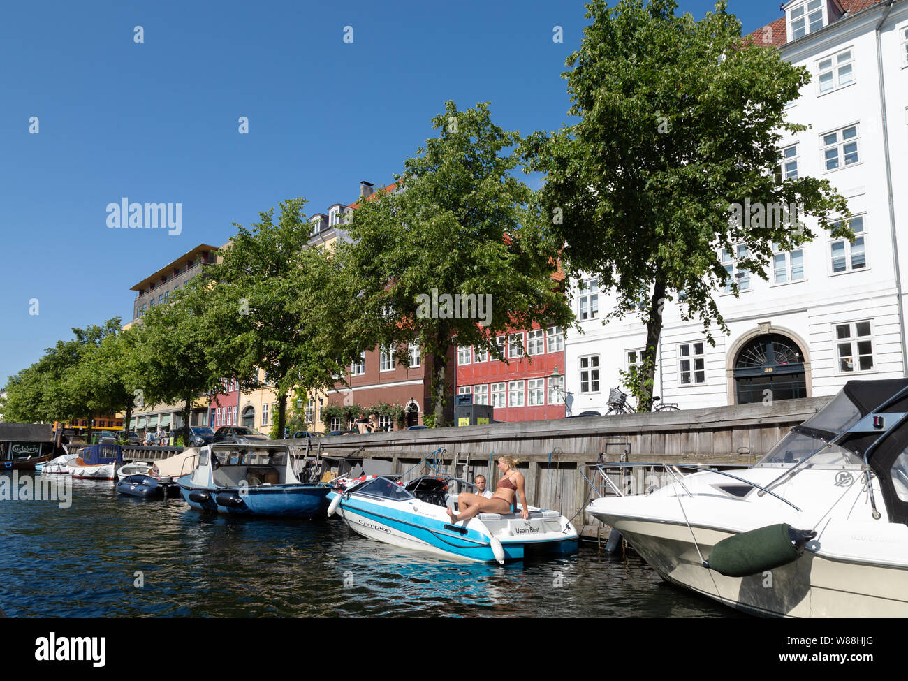 Christianshavn Copenhagen Denmark - canal scene  in summer, Christianshavn, Copenhagen Scandinavia Europe Stock Photo