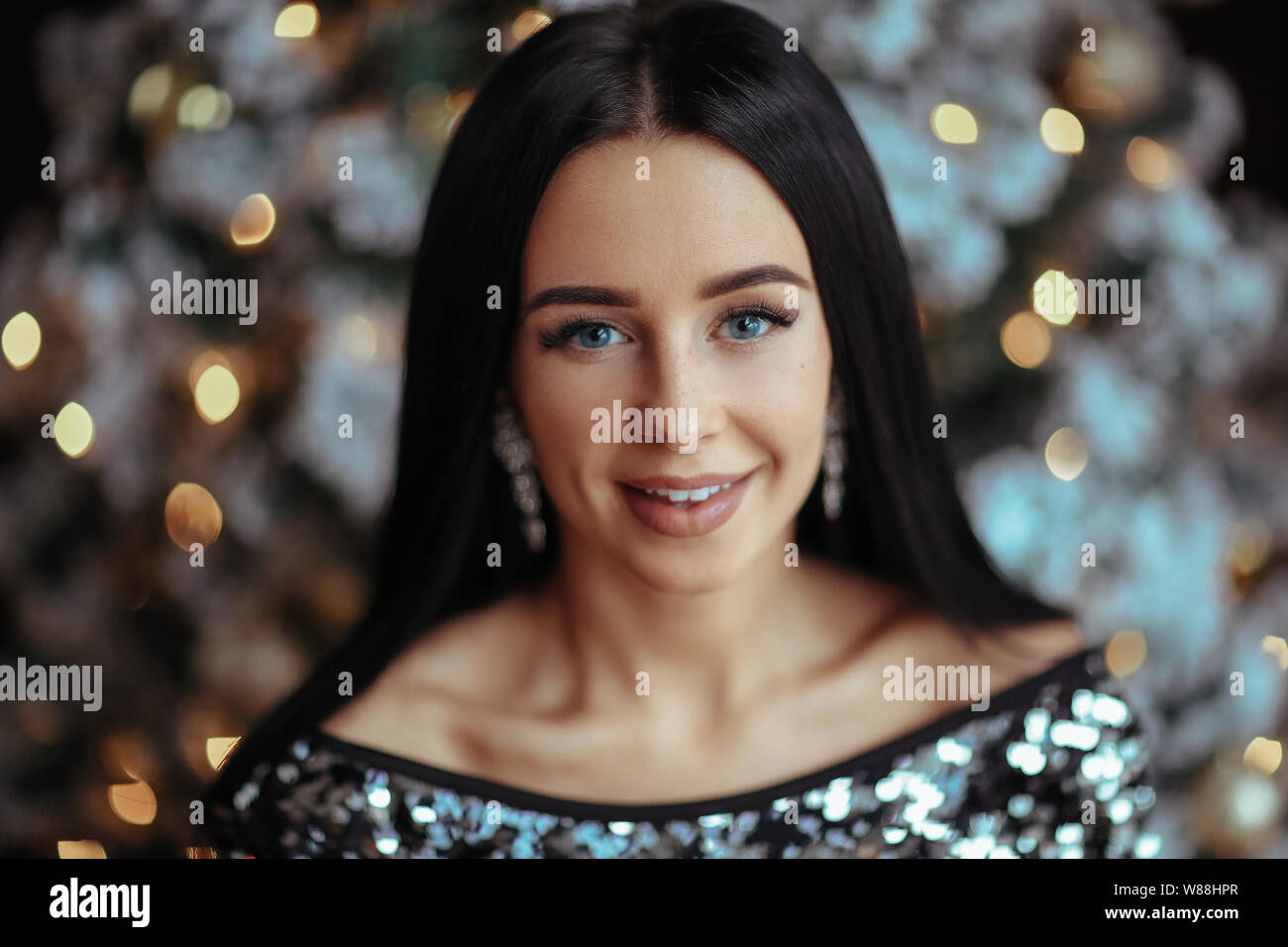 Fashion and vogue. Beautiful girl in sequin dress Stock Photo Alamy