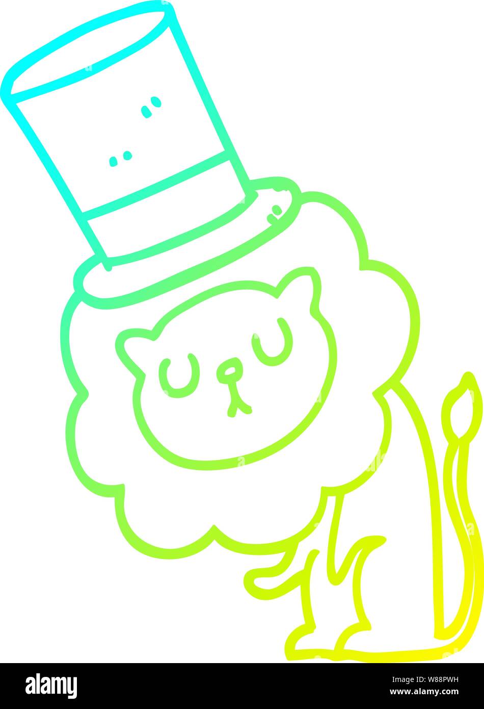cold gradient line drawing of a cute cartoon lion wearing top hat Stock ...