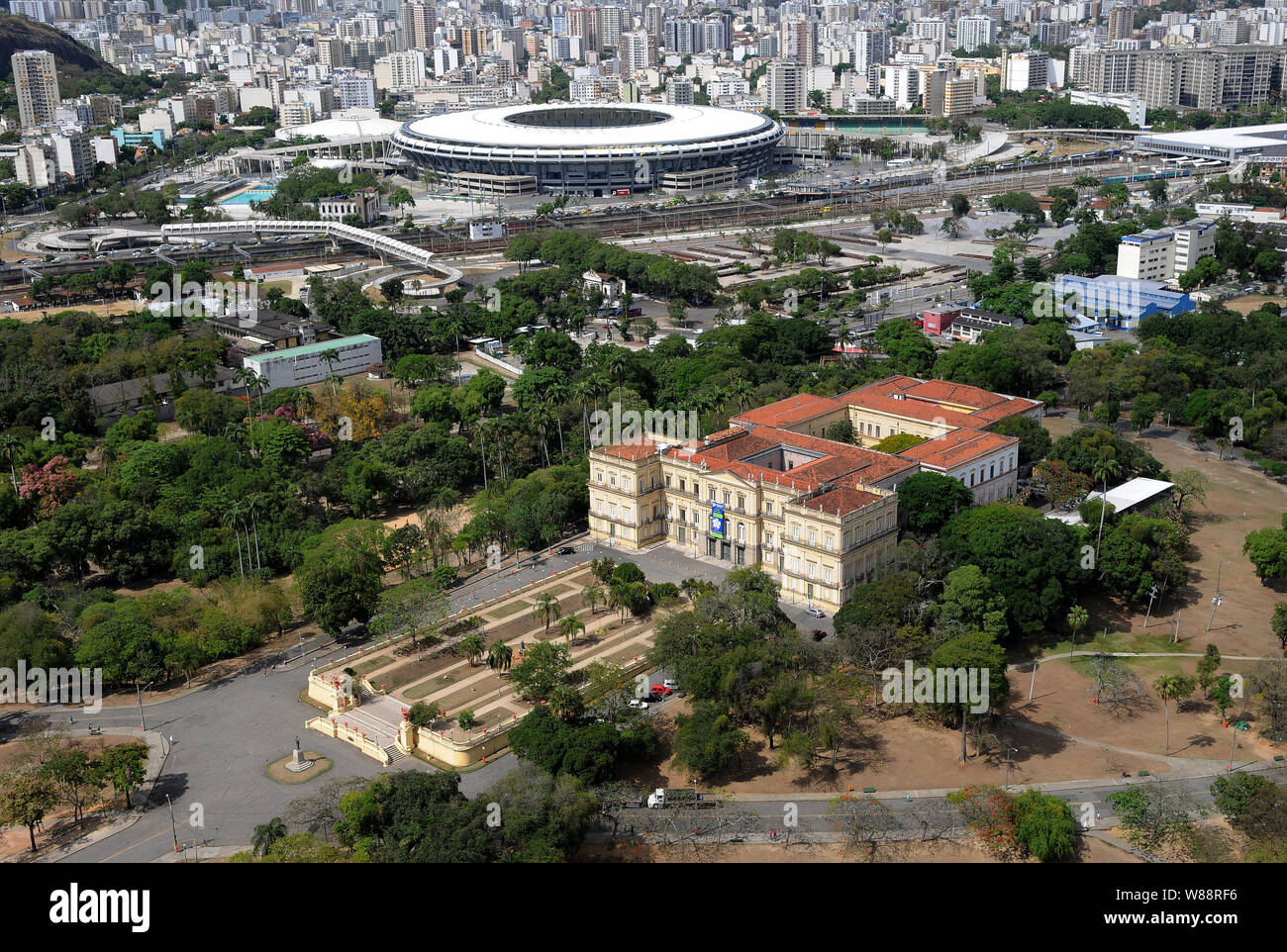 Rio de Janeiro, November 11, 2014. Aerial photograph of the National Museum, historical place where the Portuguese Royal Family lived when it came to Stock Photo