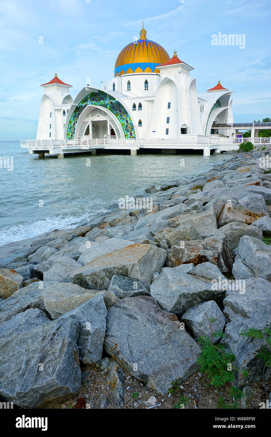 Morning view at Malacca Straits Mosque ( Masjid Selat Melaka), It is a ...