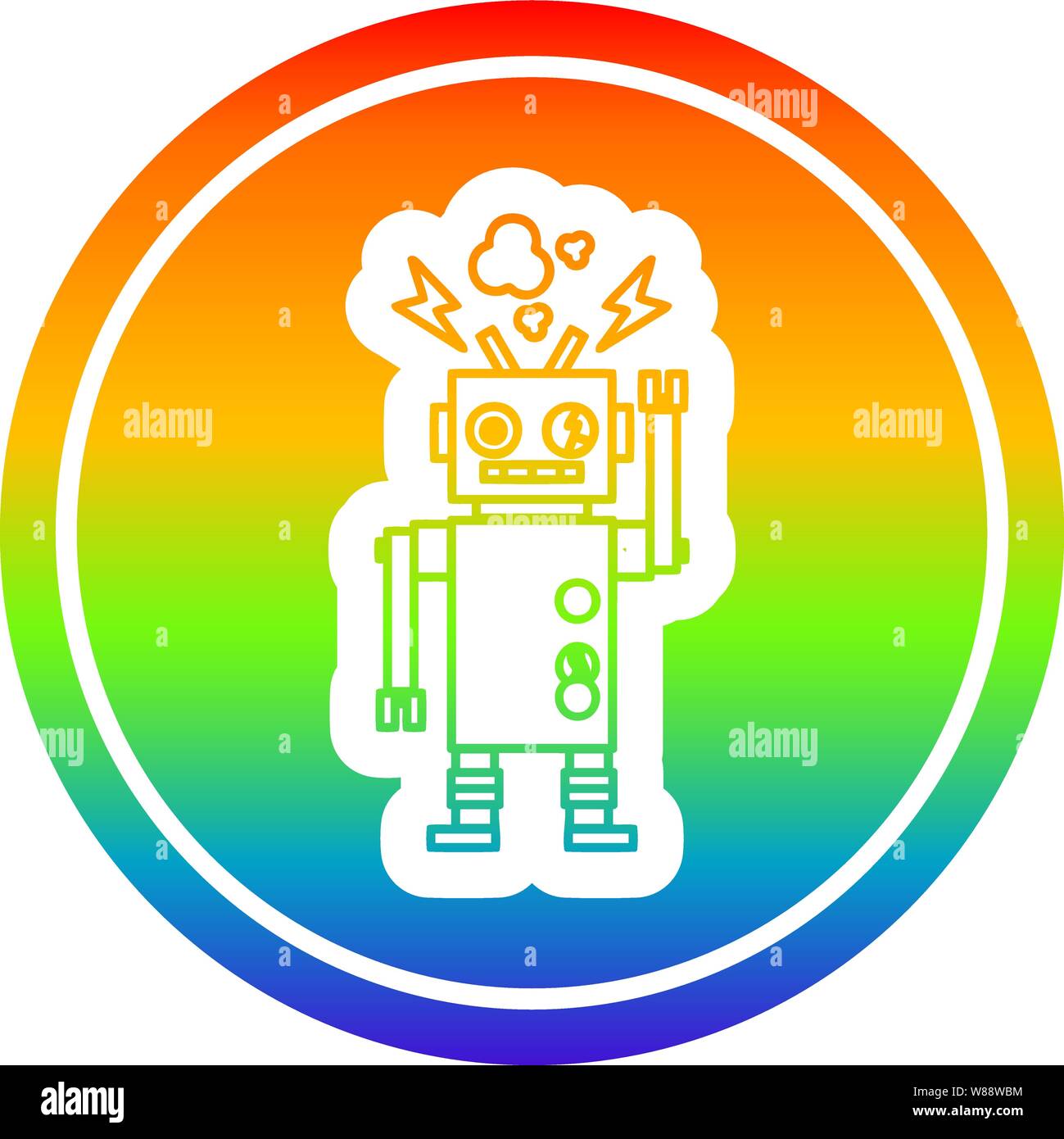 malfunctioning robot circular icon with rainbow gradient finish Stock ...