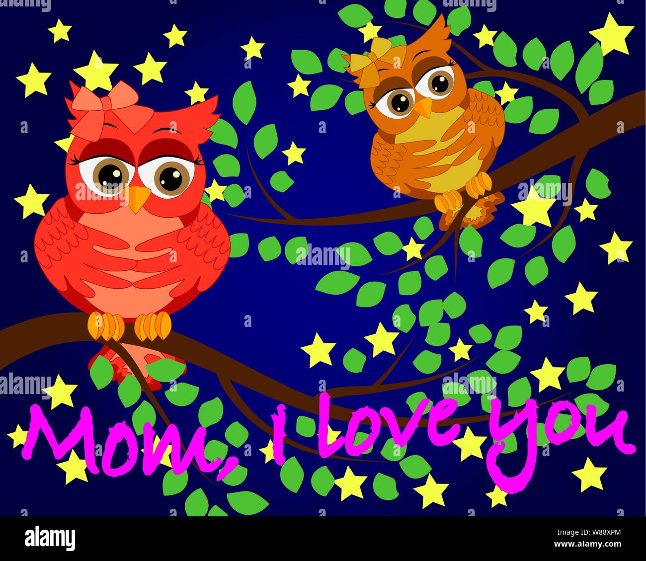 Mom, i love you. mother day greeting card with owl graphic Stock Vector  Image & Art - Alamy