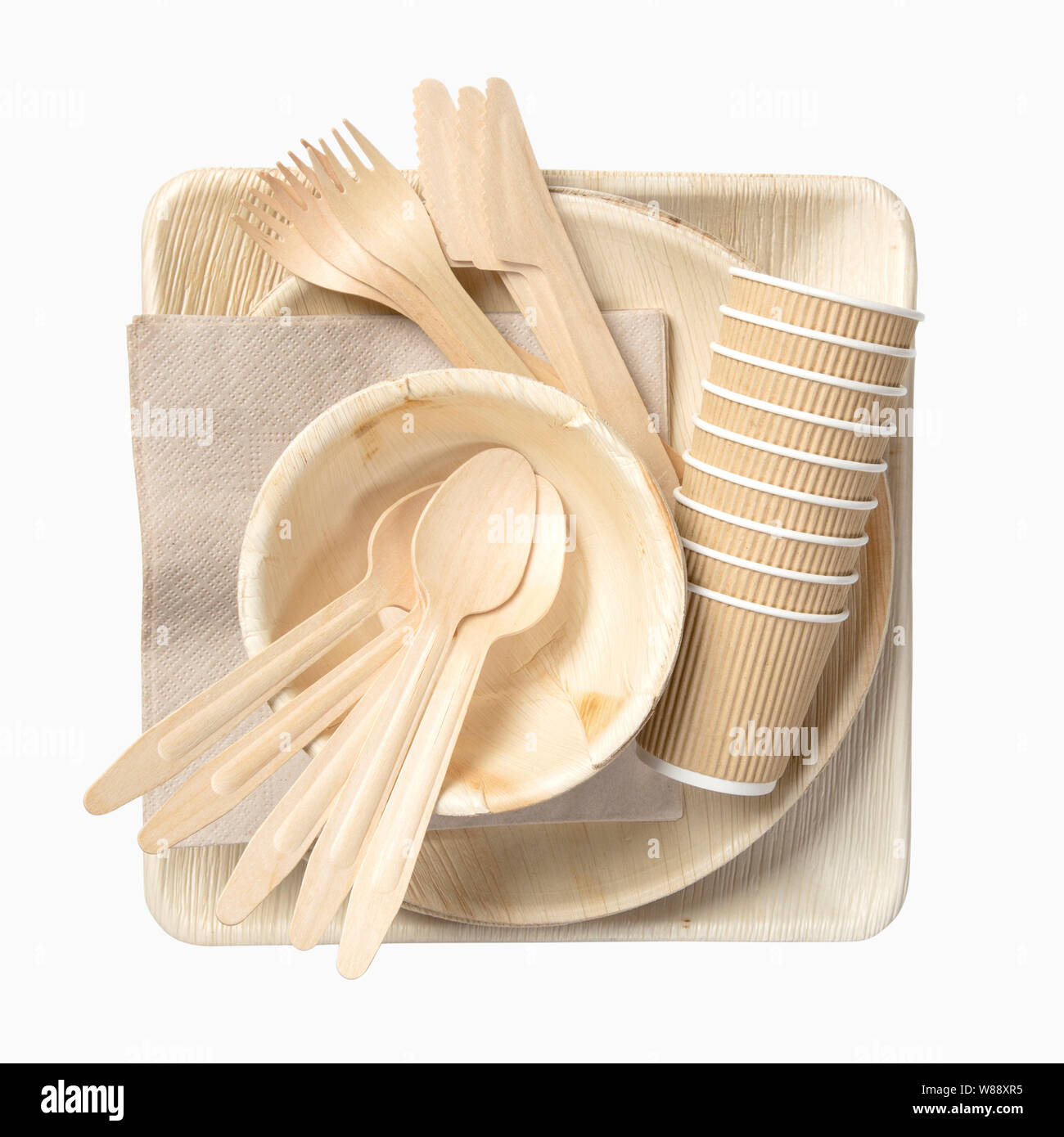 Eco friendly disposable tableware isolated on a white background Stock Photo