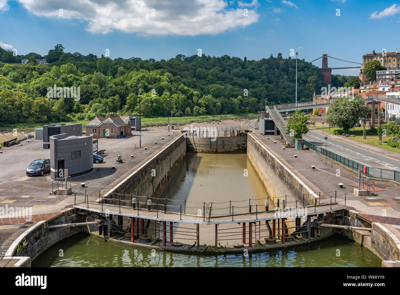 Floating harbour lock and flood gates in Bristol, England Stock Photo