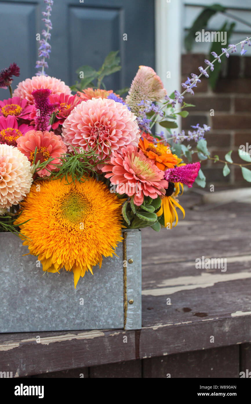 Flower Arrangement in Box Stock Photo