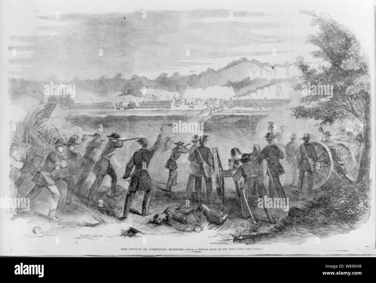 The Battle of Carthage, Missouri. From a Sketch Made on the Spot Stock Photo