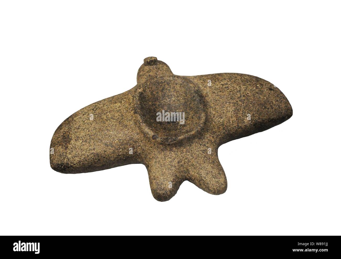 Bird shaped mortar. Zoolith used to grind hallucinogenic substances. It was collected in 1777 by Captain Geronimo Verde on Santa Catarina Island (Brazil). Sambaqui culture (3000 BC-500 AD). Stone. Coast of Brazil. Museum of the Americas. Madrid, Spain. Stock Photo