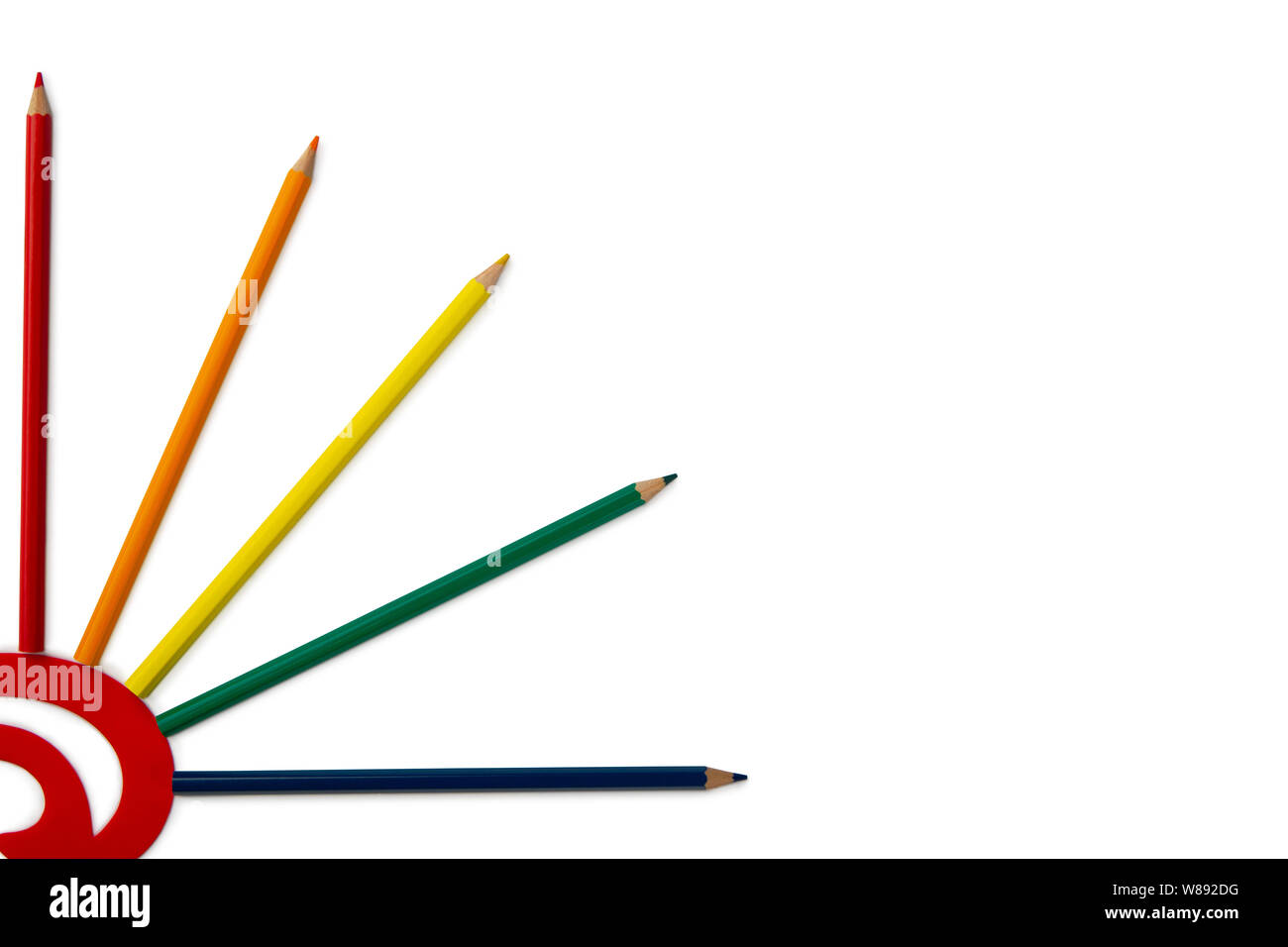 Five color pencils on white background Stock Photo