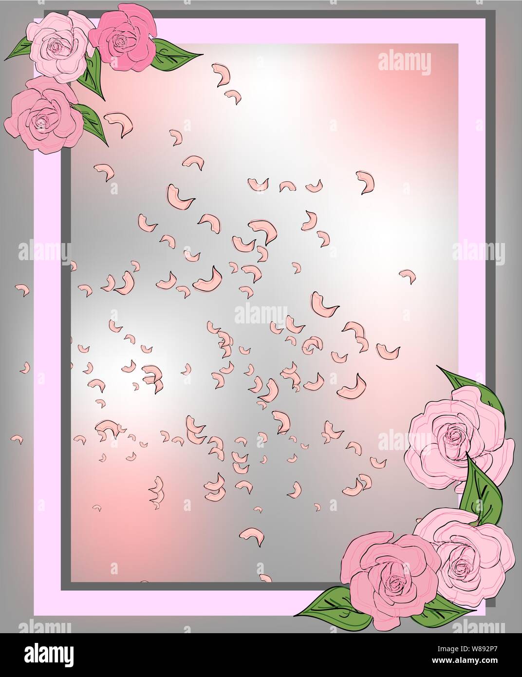 Texture from rose, sakura petals. Background with place for text. Frame pattern Stock Vector