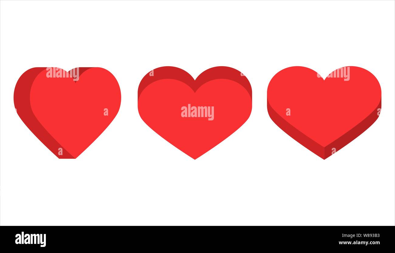 Red isometric hearts icon set, love symbol vector illustration Stock ...