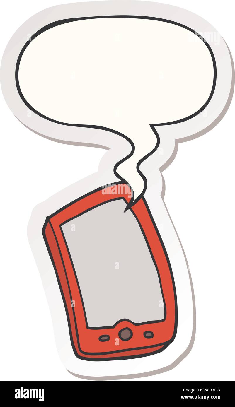 cartoon mobile phone with speech bubble sticker Stock Vector Image & Art -  Alamy