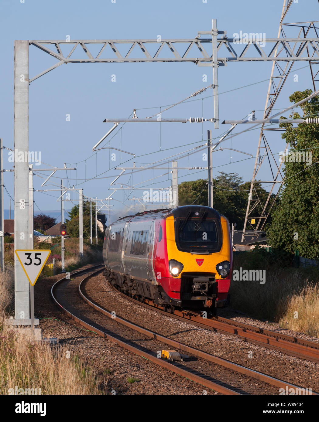 Virgin trains class 221 voyager train passing Carleton on the line to Blackpool north with a London to Blackpool virgin train Stock Photo