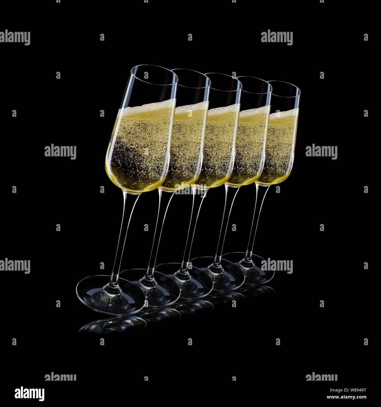 Set of luxury champagne glasses on isolated on a black background Stock