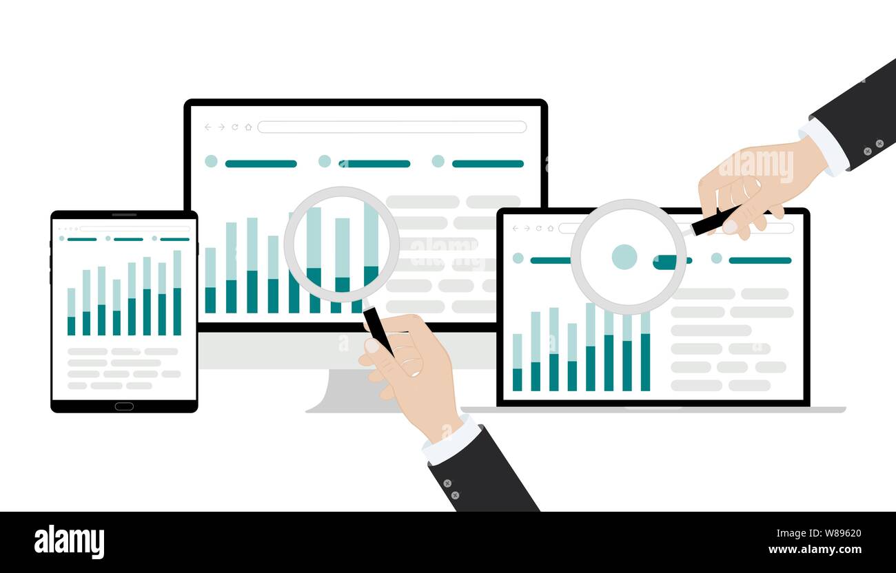 Vector illustration of Data analysis business information research ...
