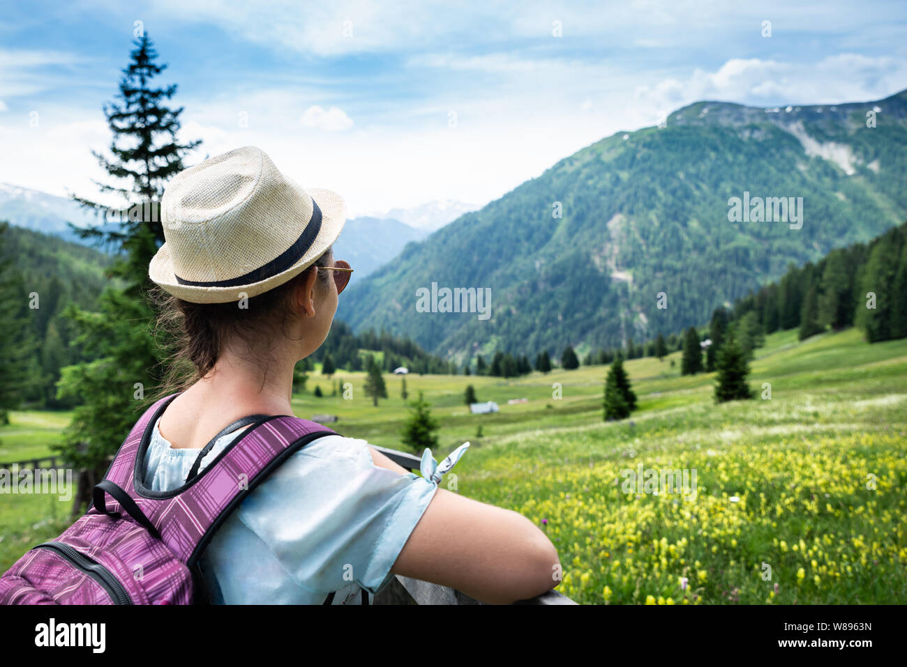 Woman enjoying mountain view hi-res stock photography and images - Alamy