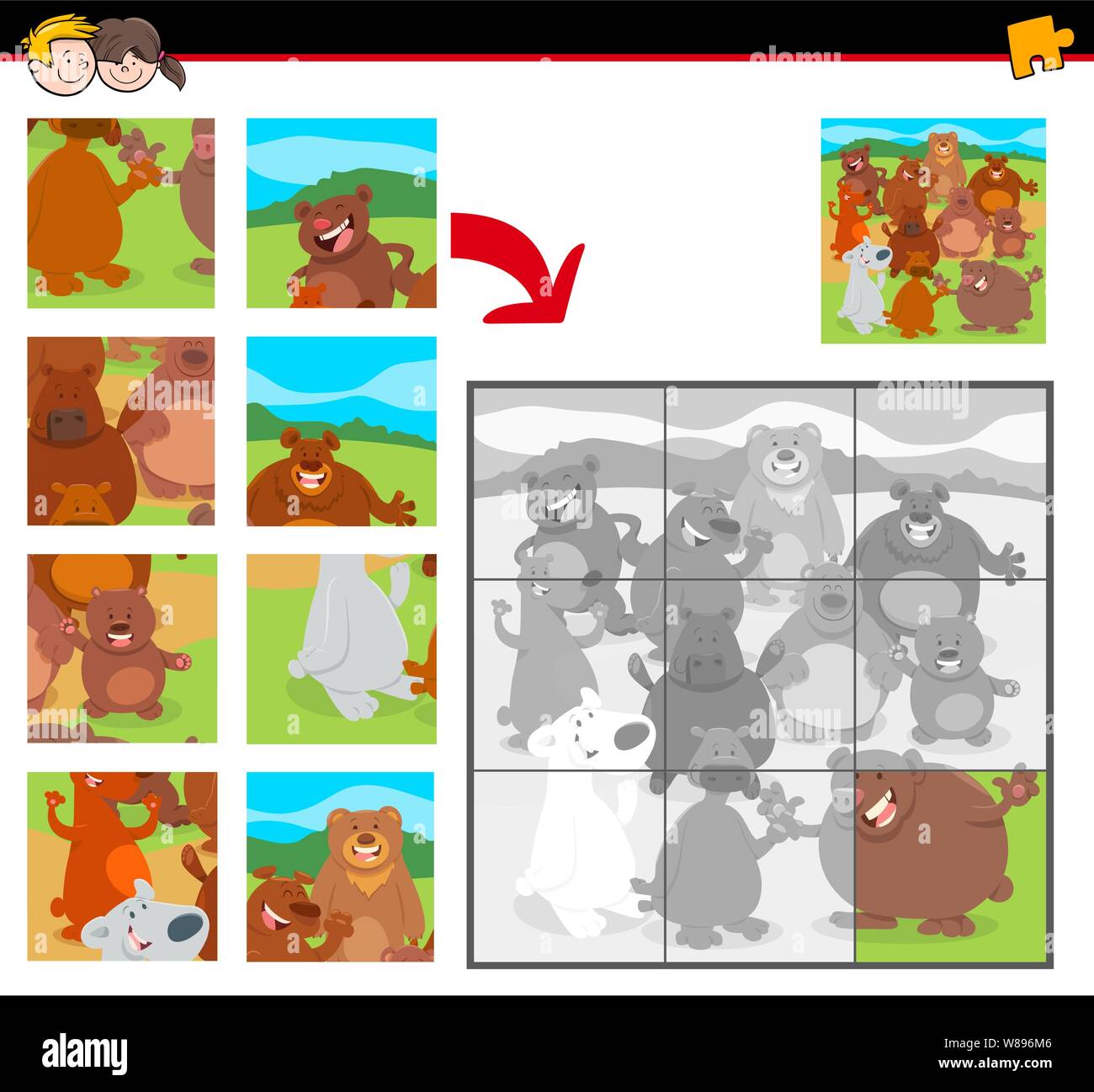 Cartoon Illustration of Educational Jigsaw Puzzle Game for Children ...