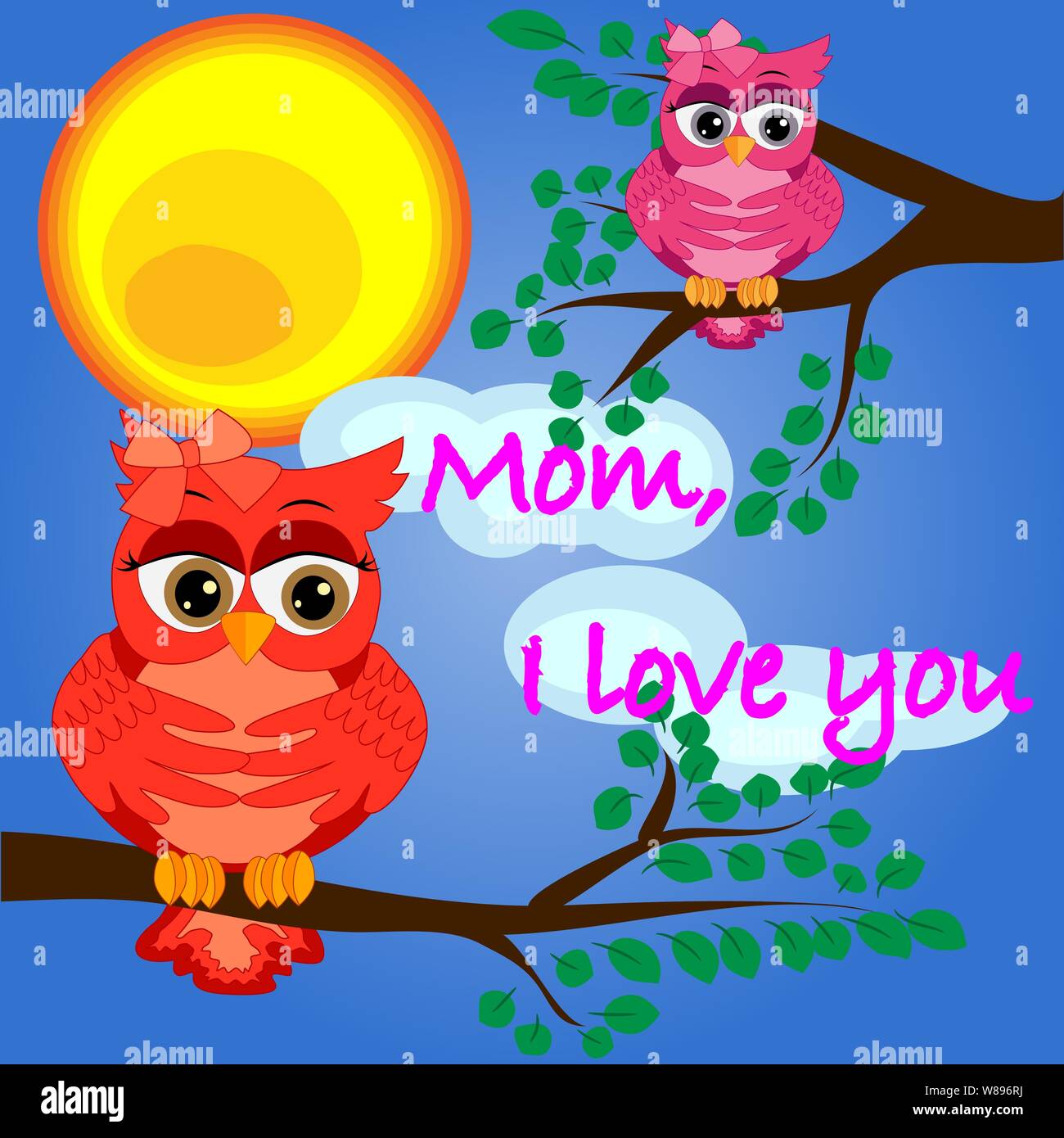 Mom, i love you. mother day greeting card with owl graphic Stock ...