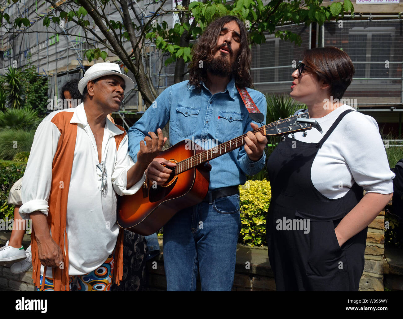 London, UK, 8 August 2019 Beatles tribute artist Momo of Chrys and Momo