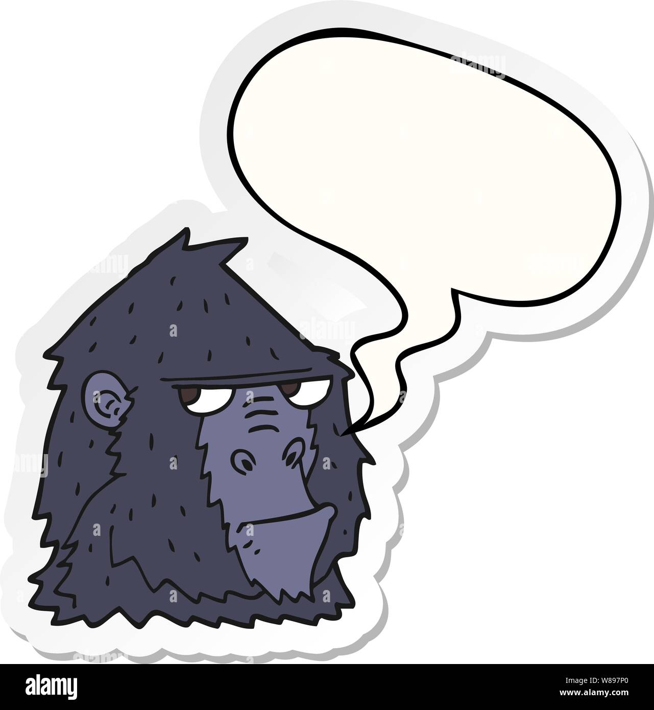 cartoon angry gorilla face with speech bubble sticker Stock Vector