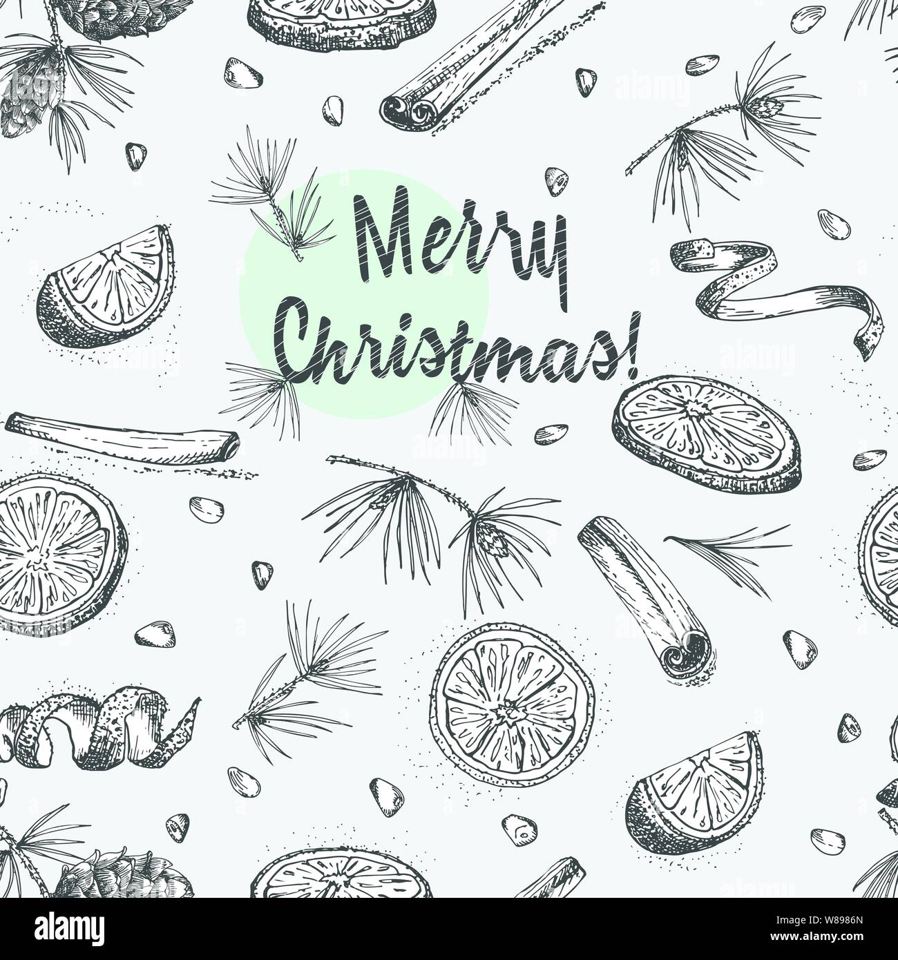 Seamless pattern with hand drawn Christmas winter spices pattern ...