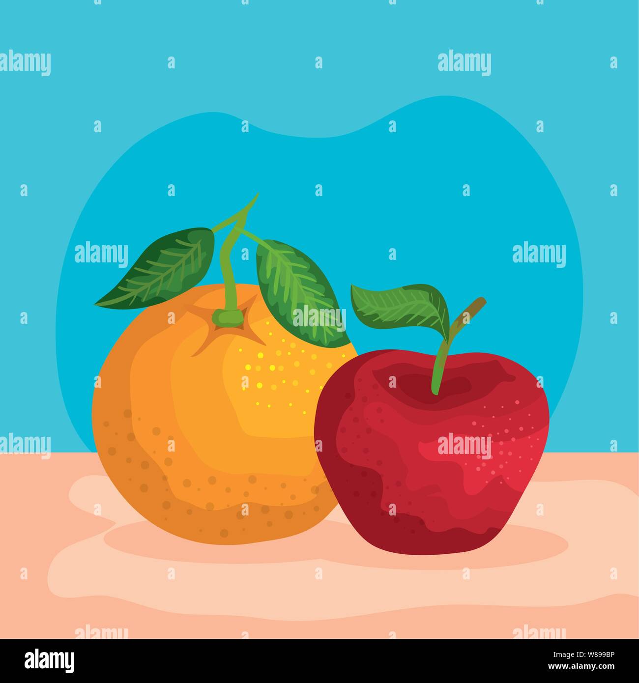 organic orange and apple fruits with leaves Stock Vector Image & Art ...