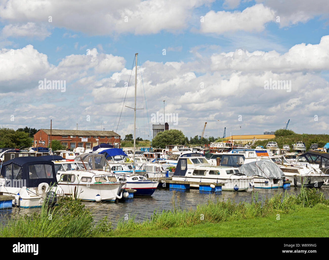 Boats moored in Viking Marina, Goole, East Yorkshire, England UK Stock Photo