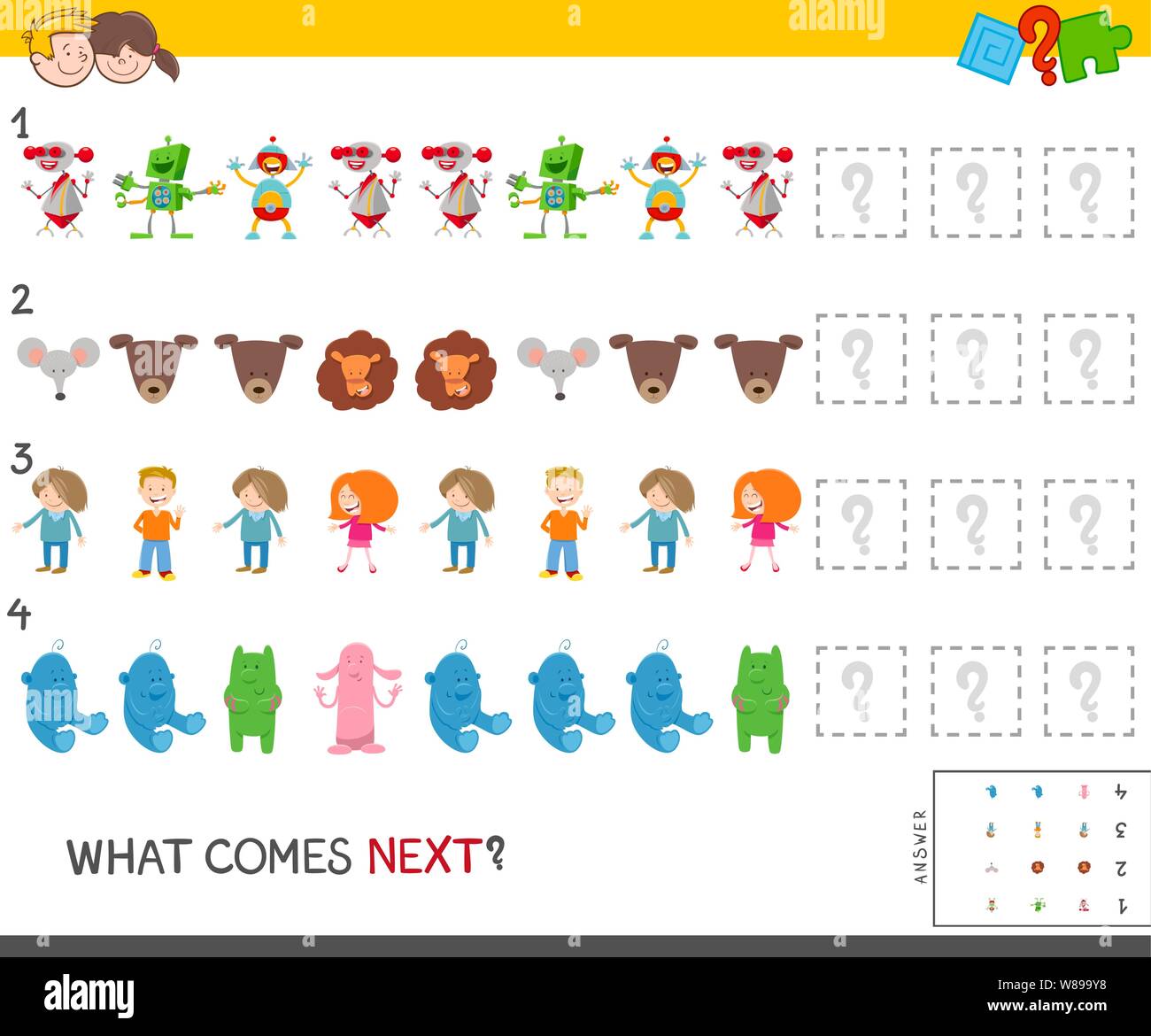 Cartoon Illustration of Completing the Pattern Educational Game for ...