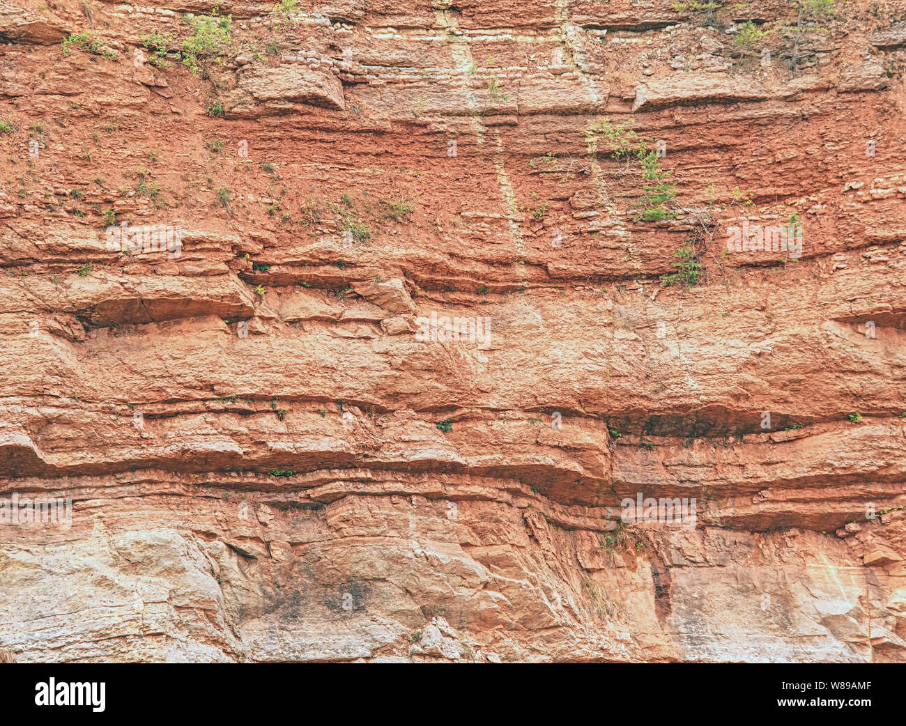 Ancient multi-layered lime and feric lines in wall surface of mine ...