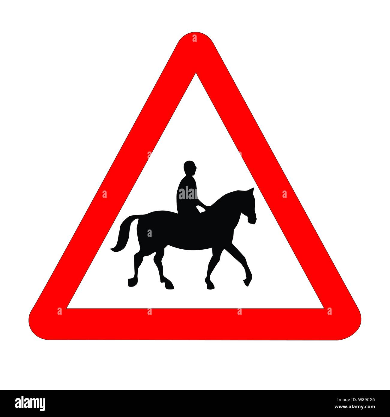 The traditional HORSE AND RIDER triangle, traffic sign isolated on a white background.. Stock Vector
