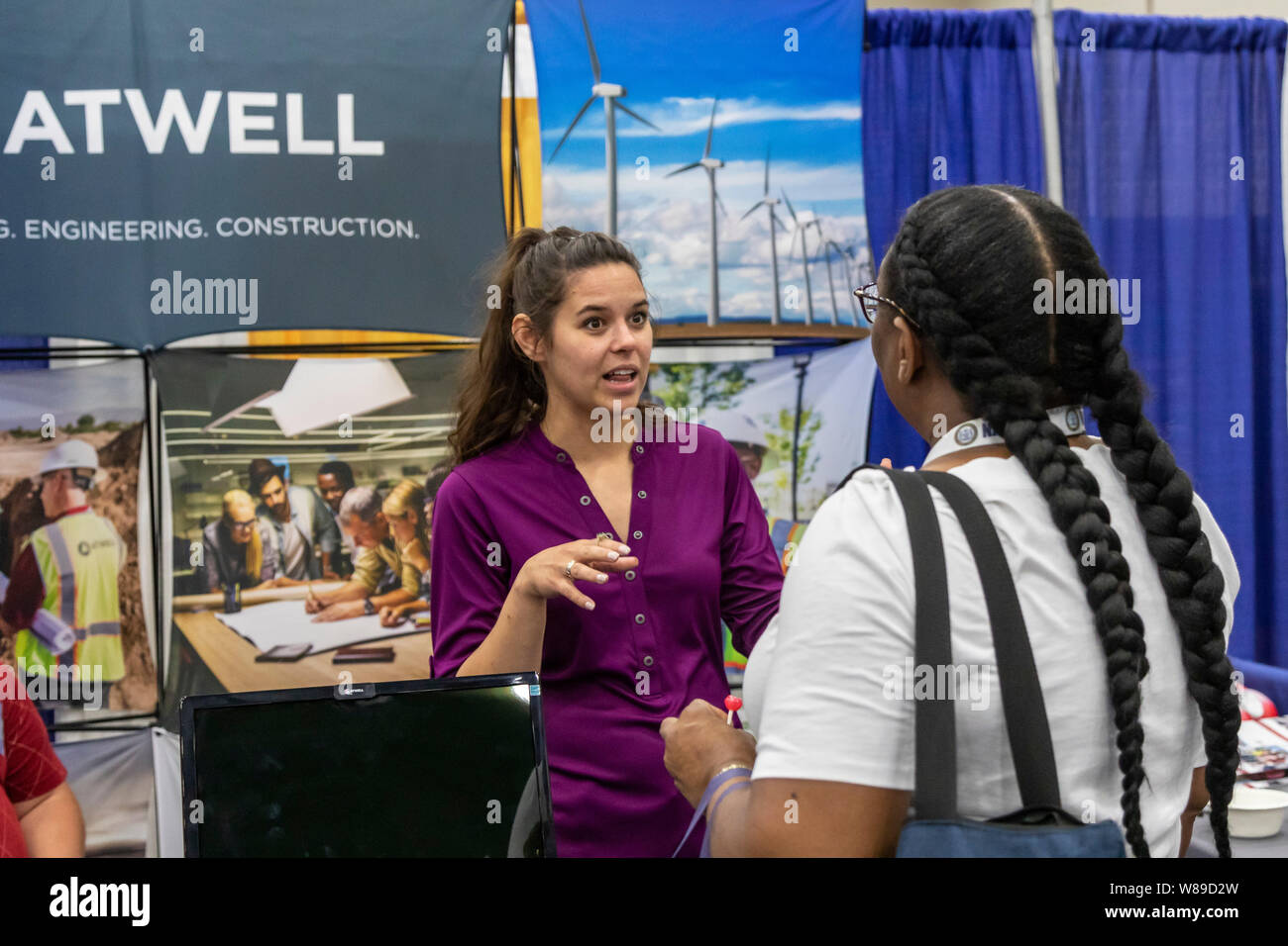 Detroit, Michigan - Atwell, a company that among other things builds wind turbines, recruits at a job fair during the annual convention of the Nationa Stock Photo