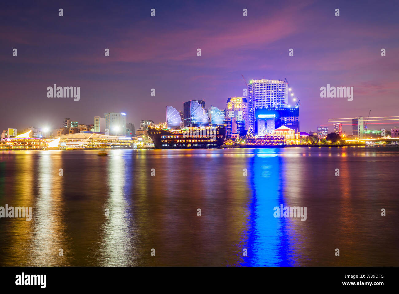 Ho Chi Minh city skyline aerial panoramic view at night. Ho Chi Minh is